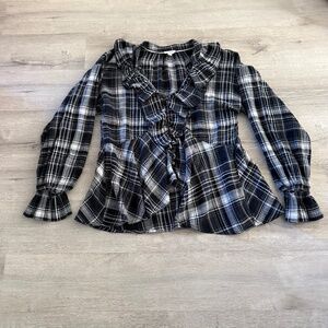 Anthropologie Pilcro Women’s Black & White Long Sleeve Plaid Blouse Medium